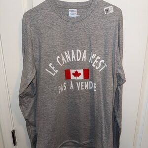 Gray Long Sleeve Tee with Canadian Flag and Le Canada n’est pas à vendre Text